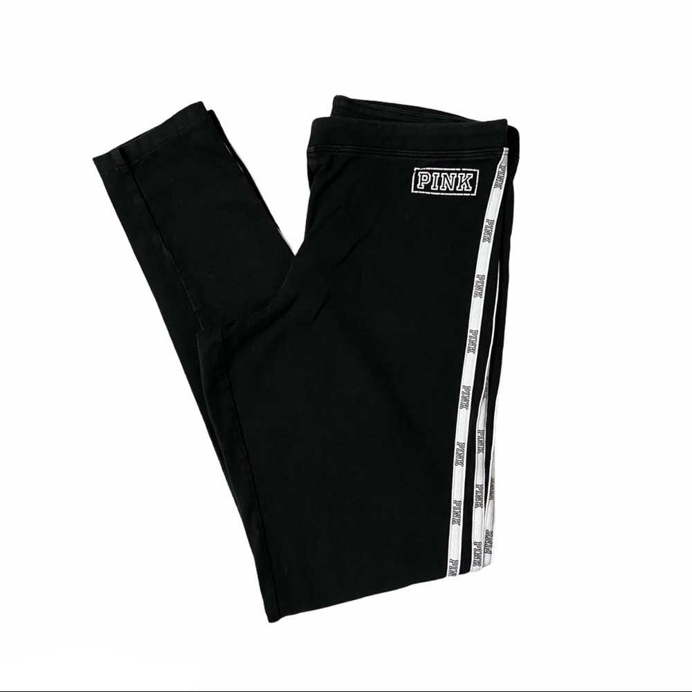 PINK Victoria's Secret Black Leggings with White Stripe